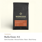 Tanzania Burka Estate AA single origin coffee beans by Moresso Coffee Roasters.